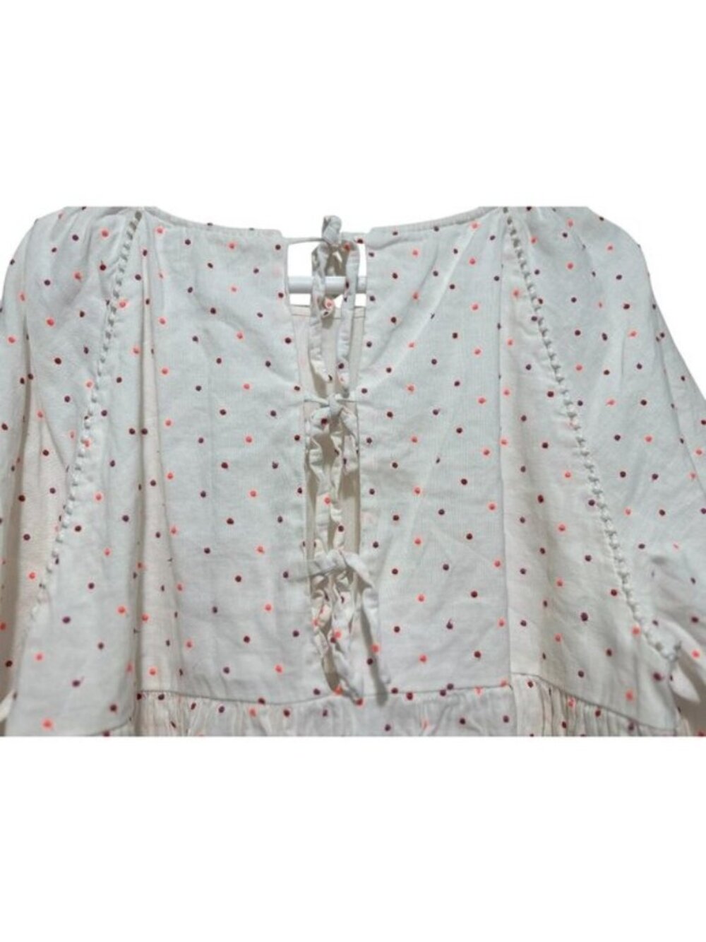 Sézane Grace Embroidery Polka Dots Dress 44 XXL White Bishop Sleeve Dainty Linen - Picture 9 of 16